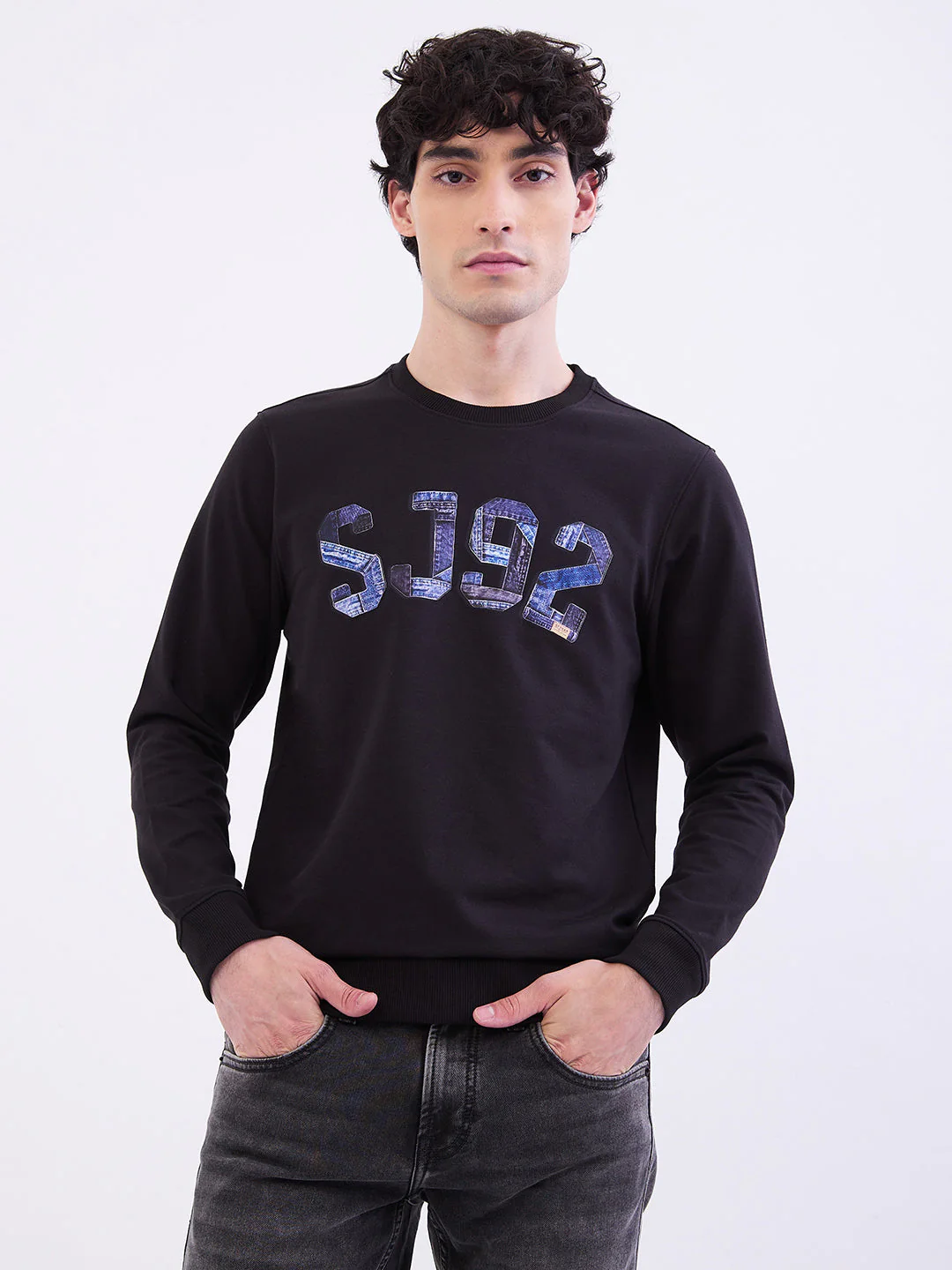 Men Sweatshirt Black Slim Fit - Image 2