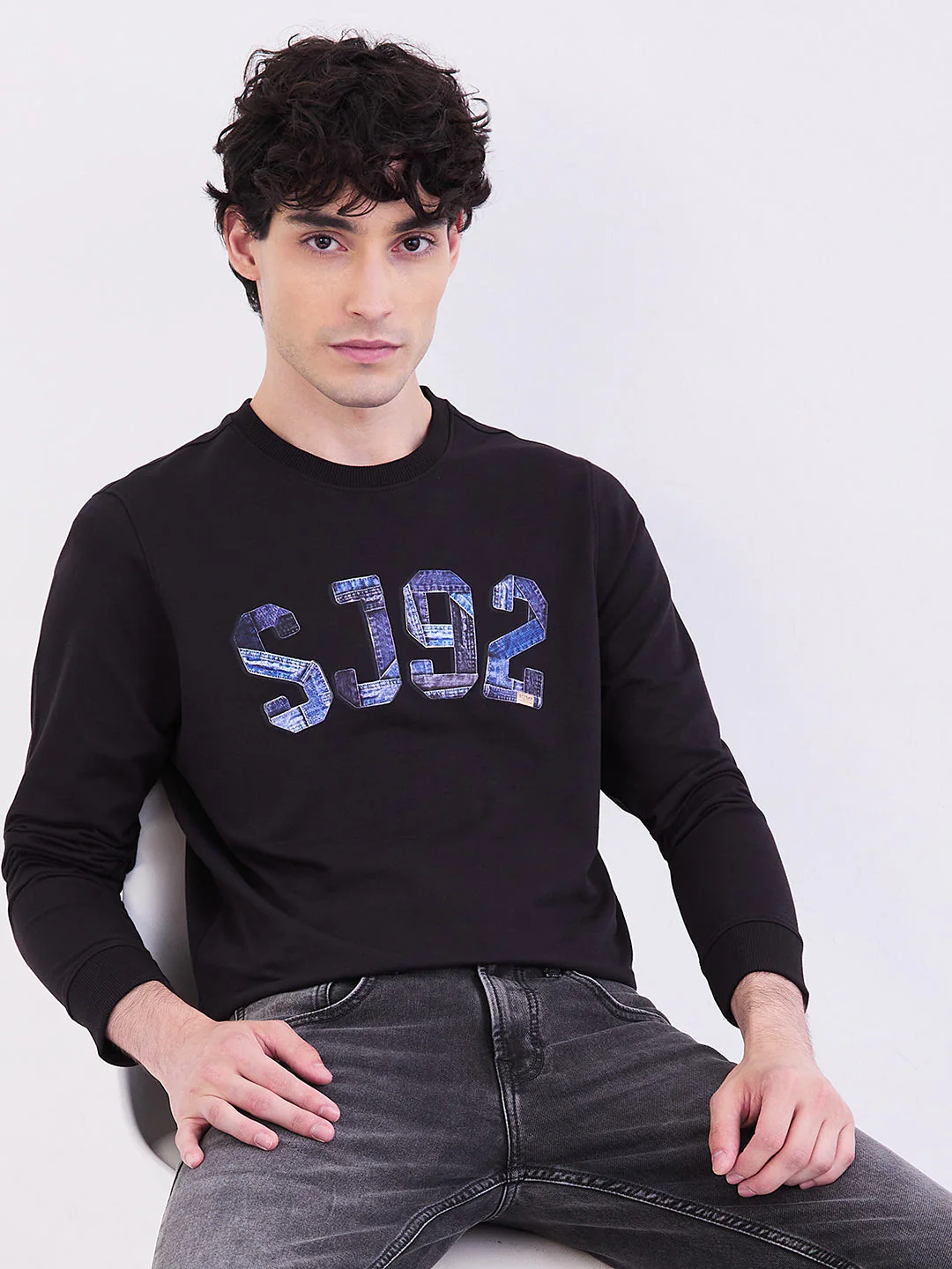 Men Sweatshirt Black Slim Fit - Image 7
