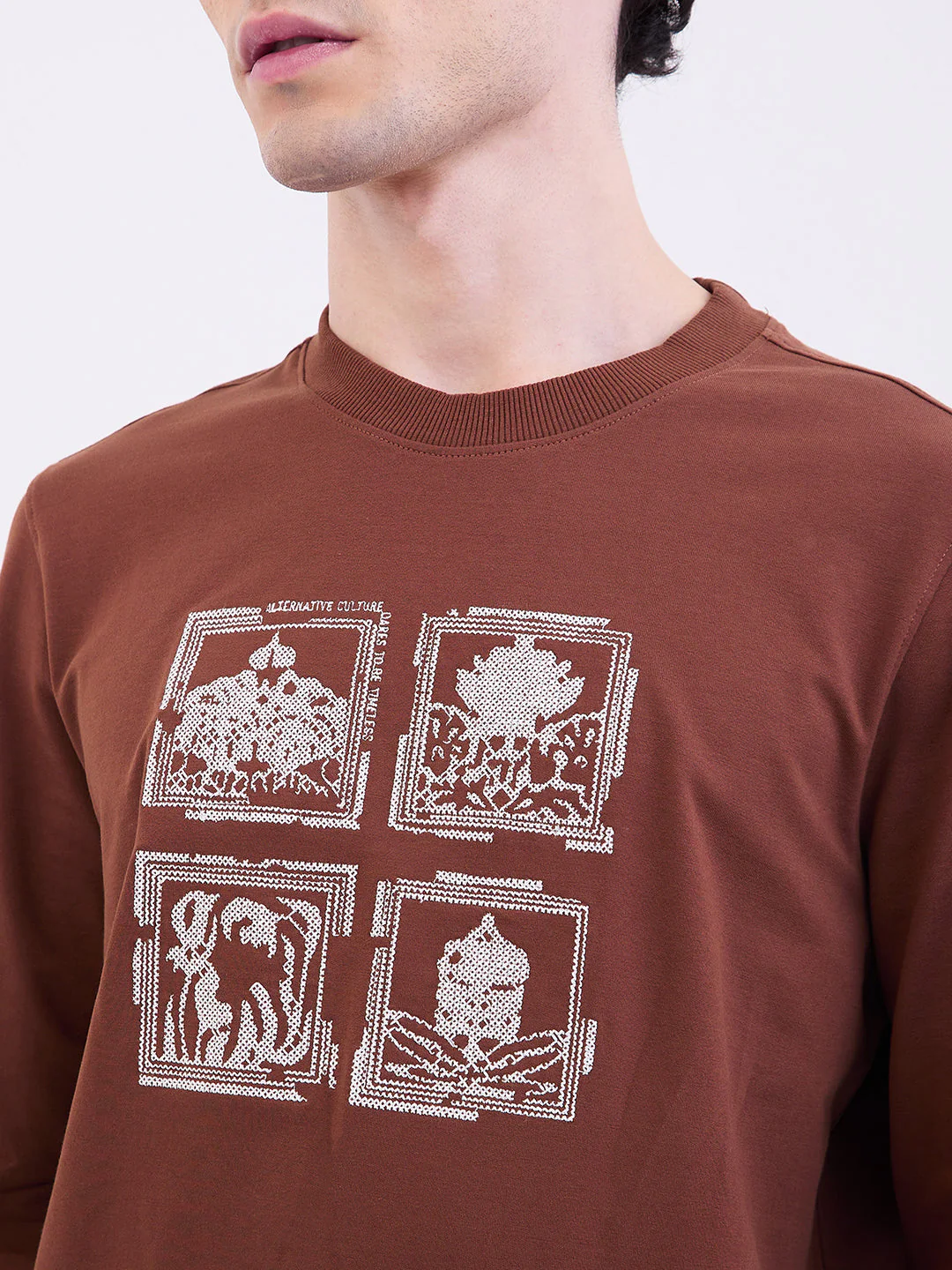 Men Sweatshirt Brown Slim Fit - Image 6