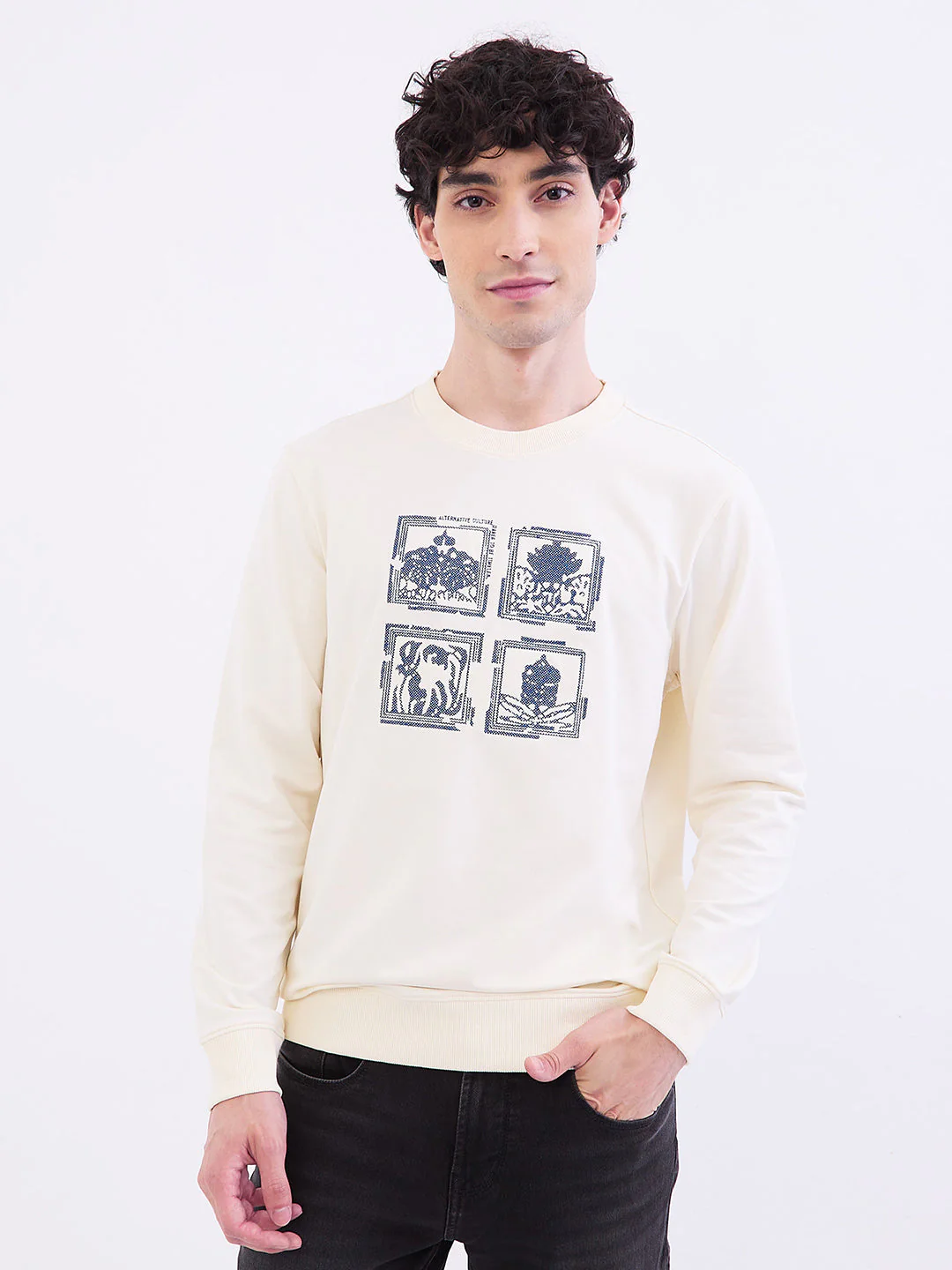 Men Sweatshirt Off White Slim Fit - Image 2