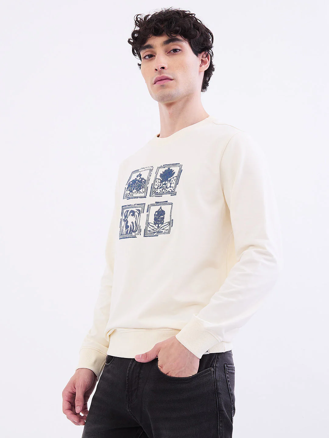 Men Sweatshirt Off White Slim Fit - Image 3