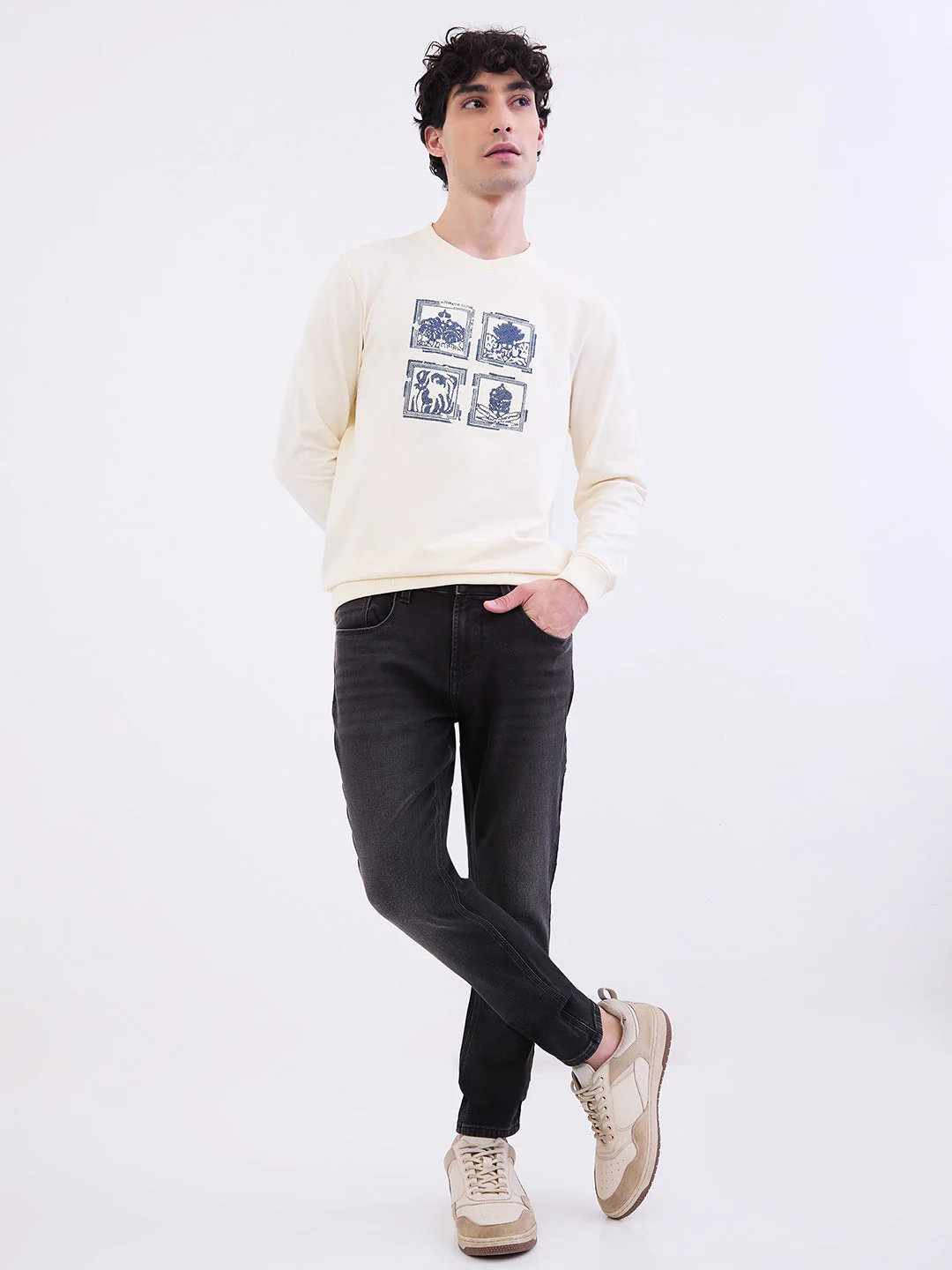 Men Sweatshirt Off White Slim Fit - Image 5