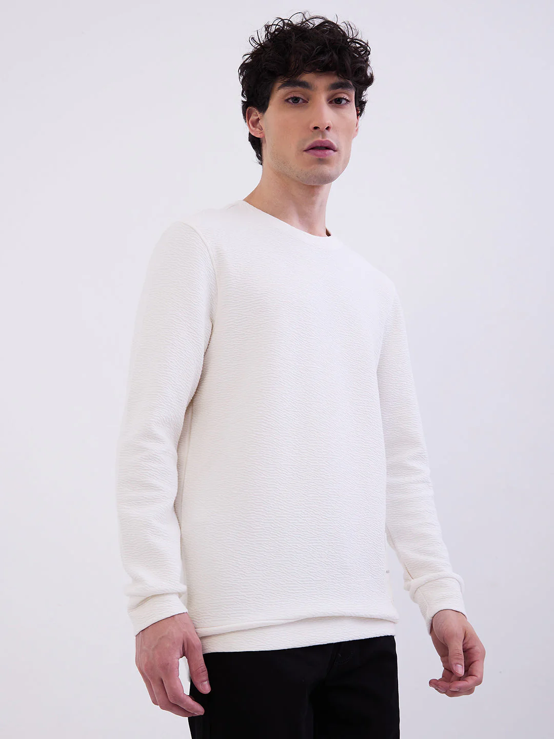 Men Sweatshirt Off White Slim Fit