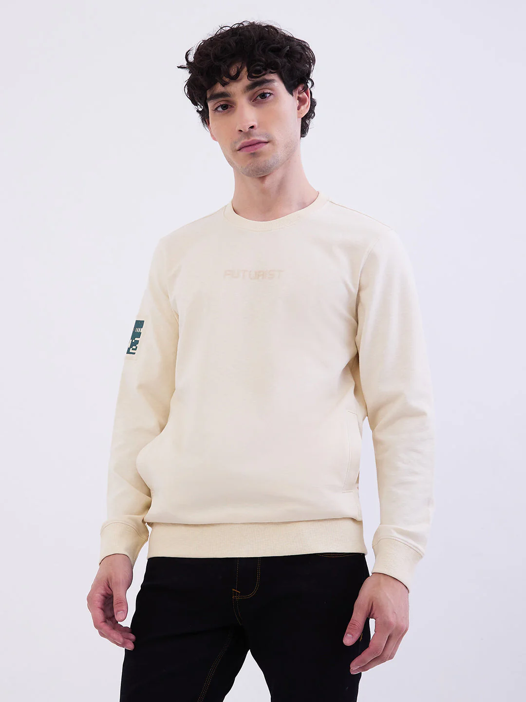 Men Sweatshirt Off White Slim Fit - Image 3
