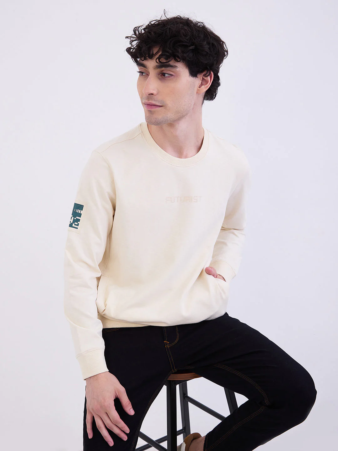 Men Sweatshirt Off White Slim Fit - Image 7