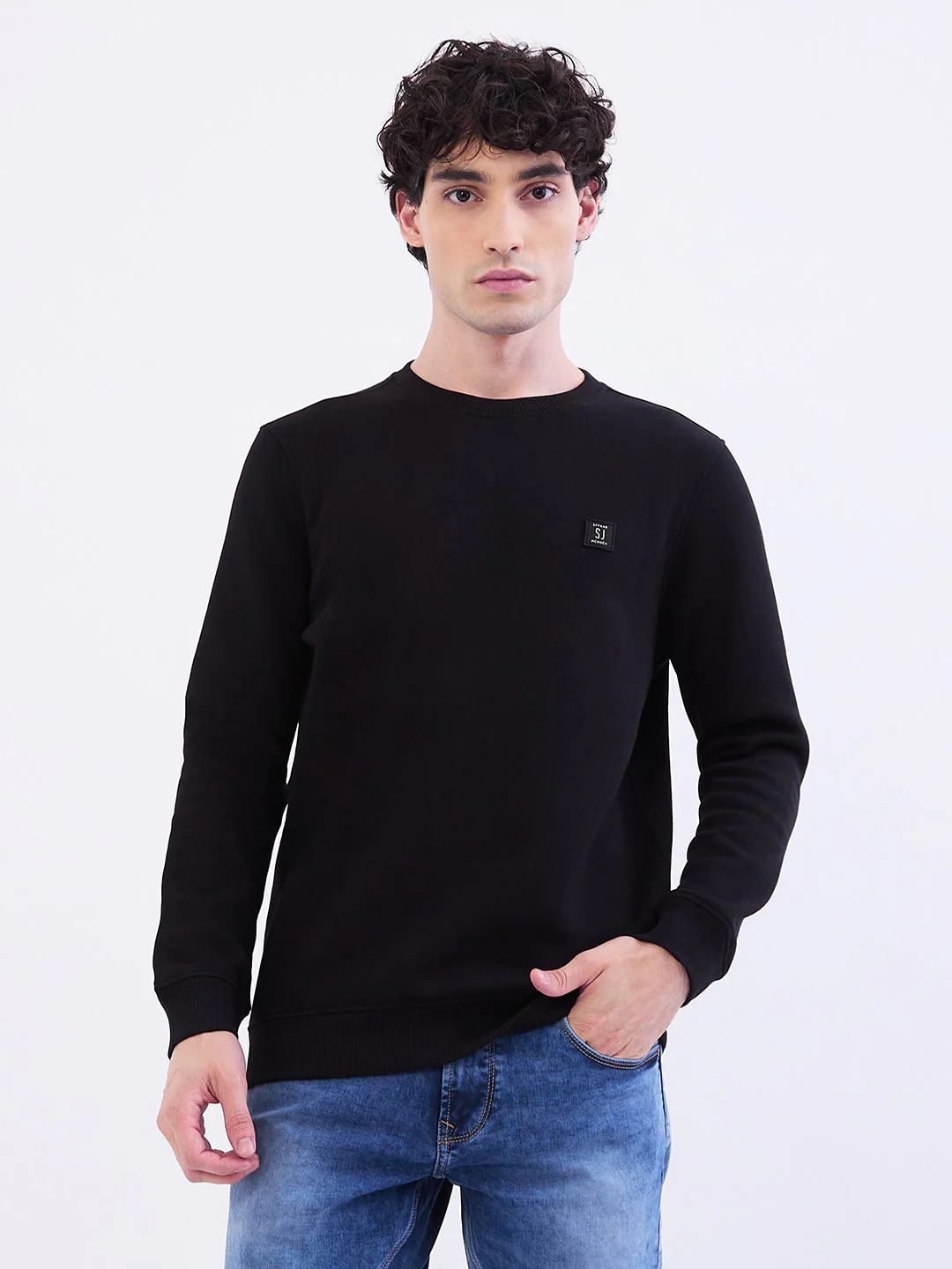 Men Sweatshirt Black Slim Fit - Image 2