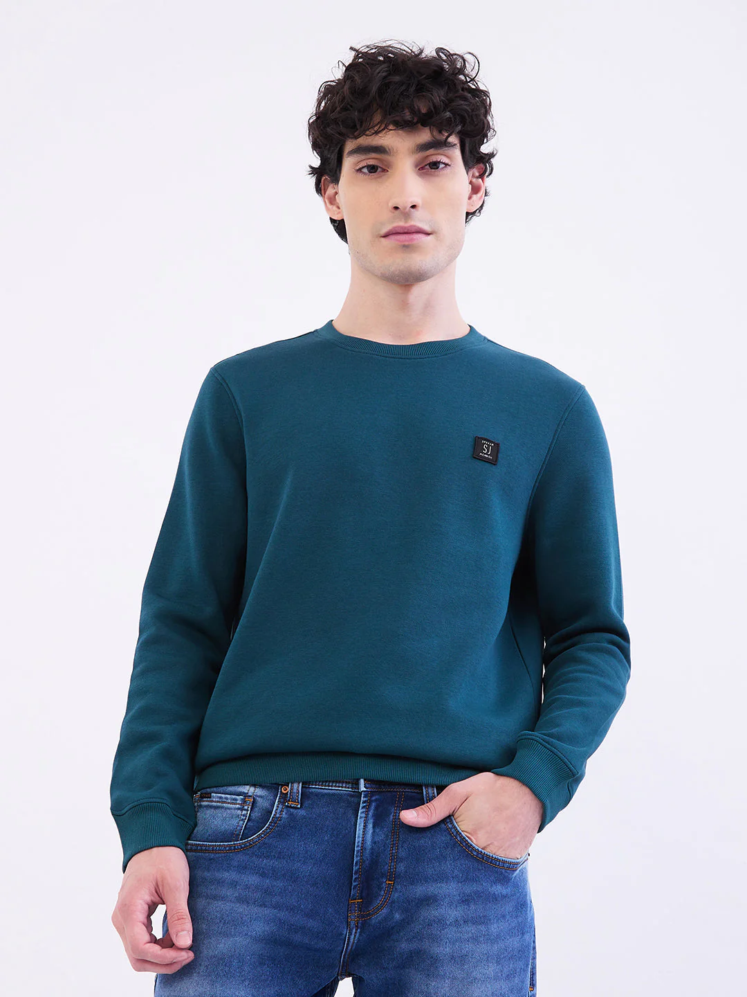 Men Sweatshirt Green Slim Fit - Image 2