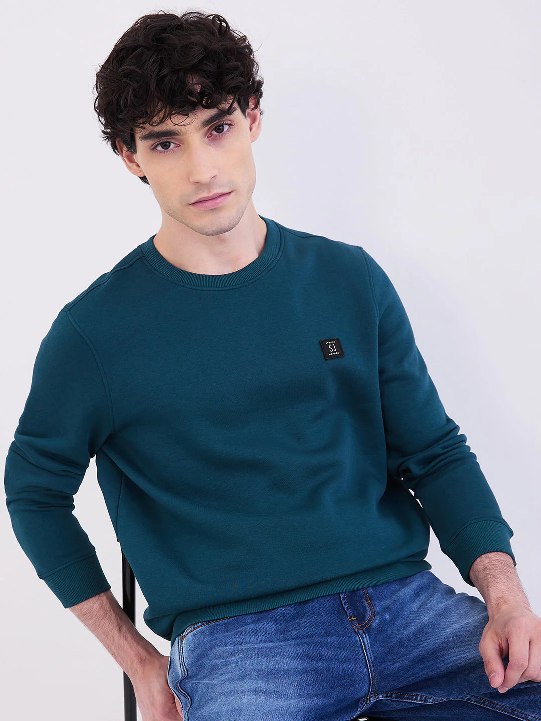 Men Sweatshirt Green Slim Fit - Image 7
