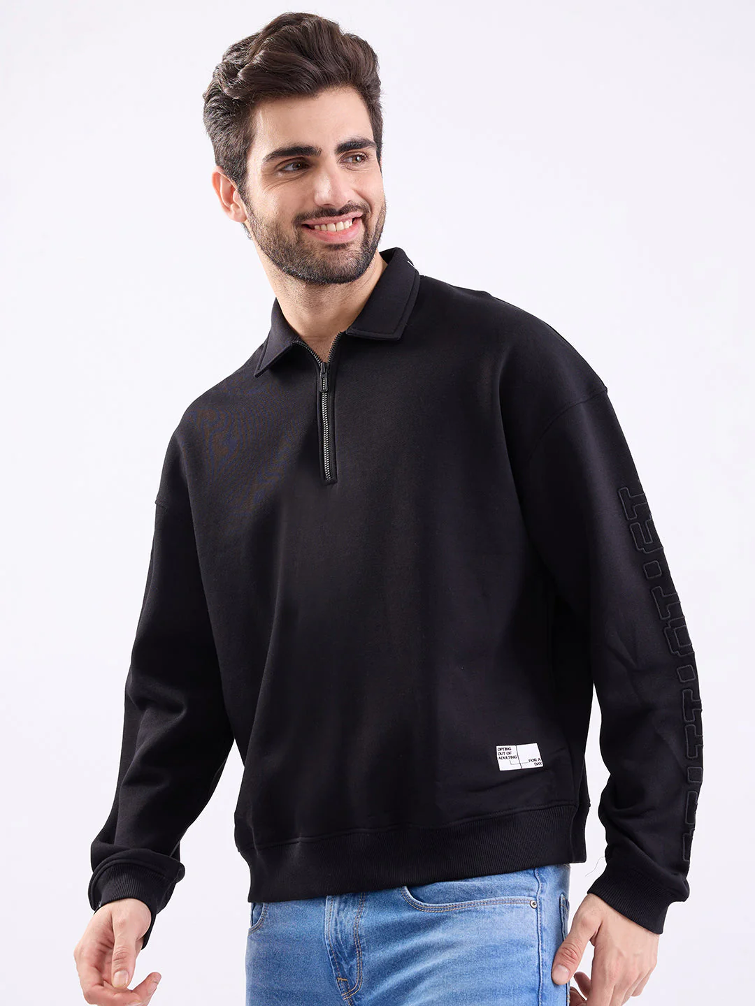 Men Sweatshirt Black Slim Fit - Image 3