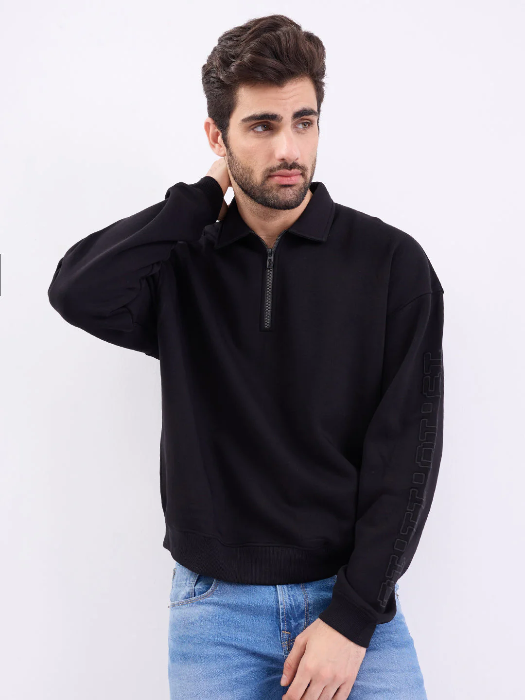 Men Sweatshirt Black Slim Fit - Image 7