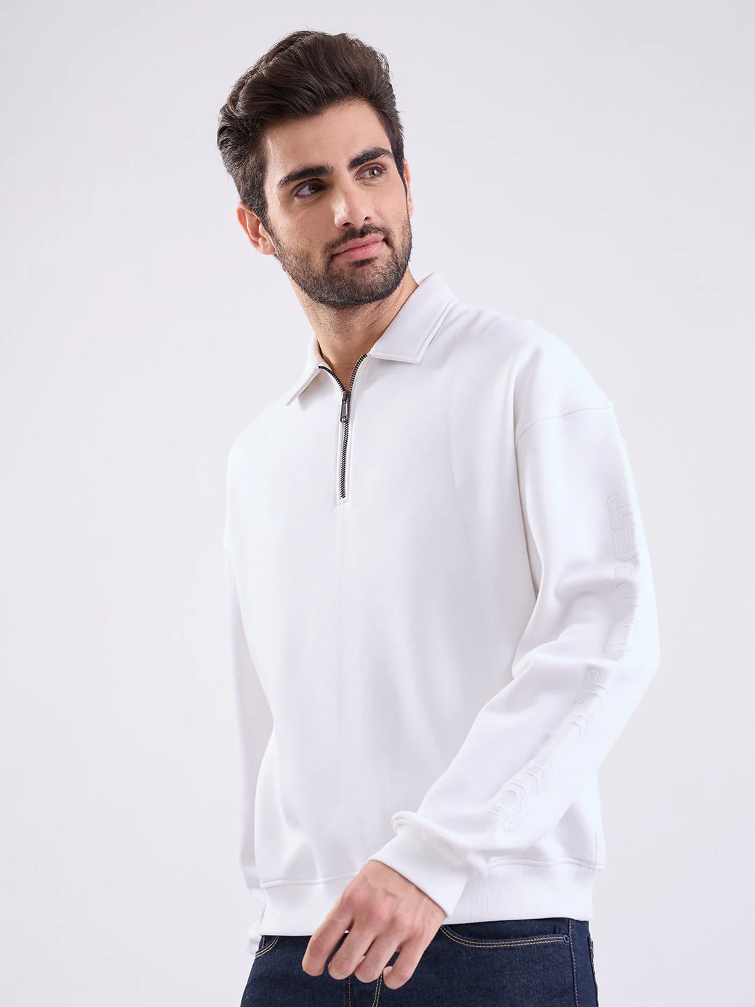 Men Sweatshirt White Slim Fit - Image 3
