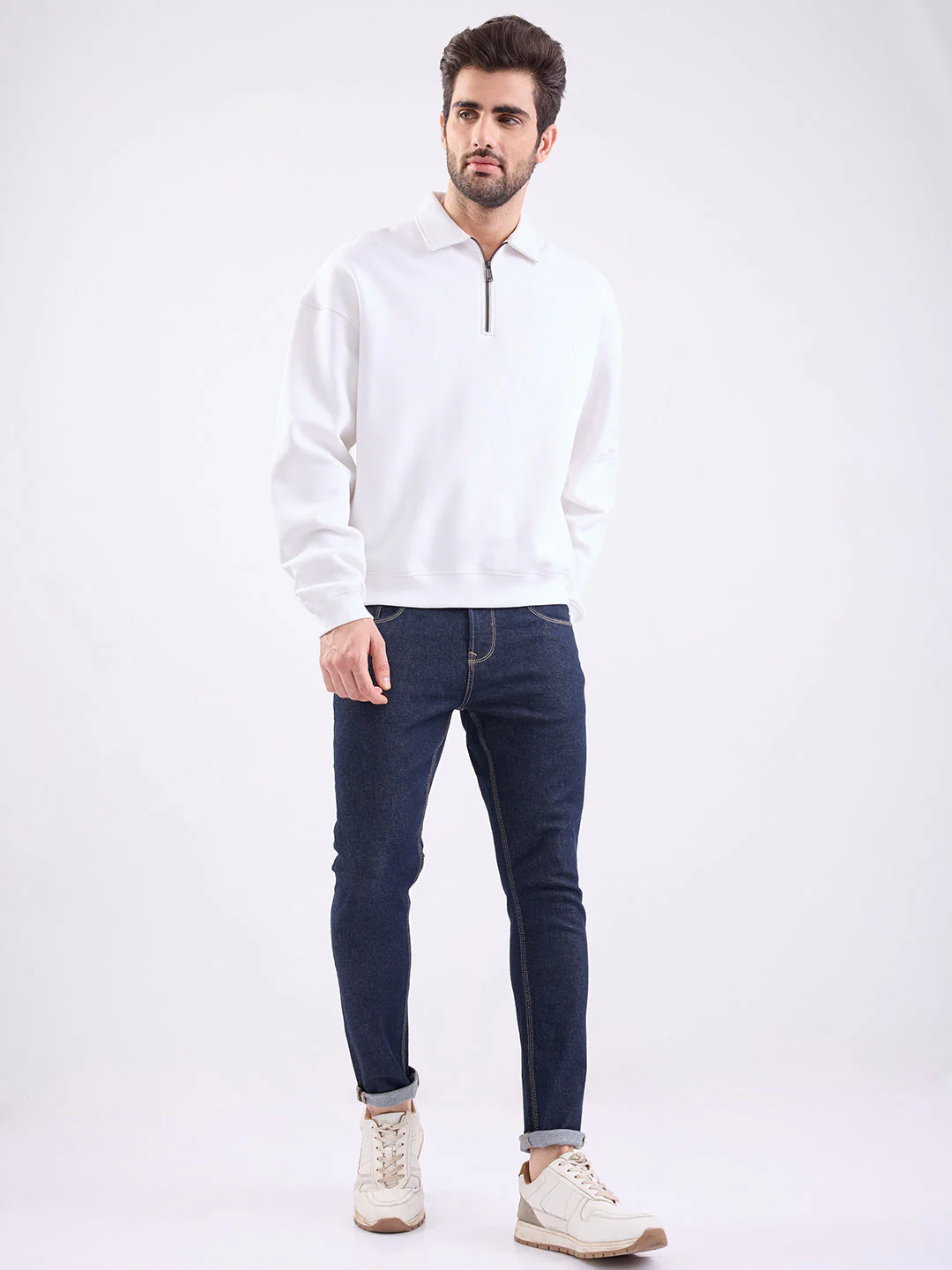 Men Sweatshirt White Slim Fit - Image 5