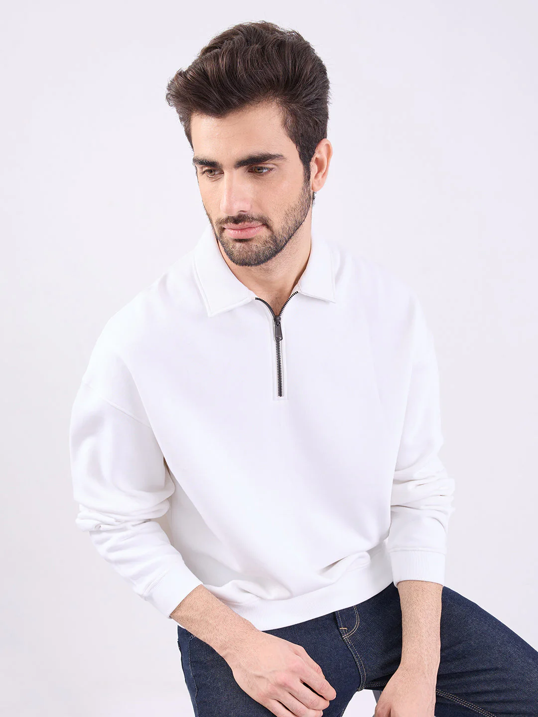 Men Sweatshirt White Slim Fit - Image 7