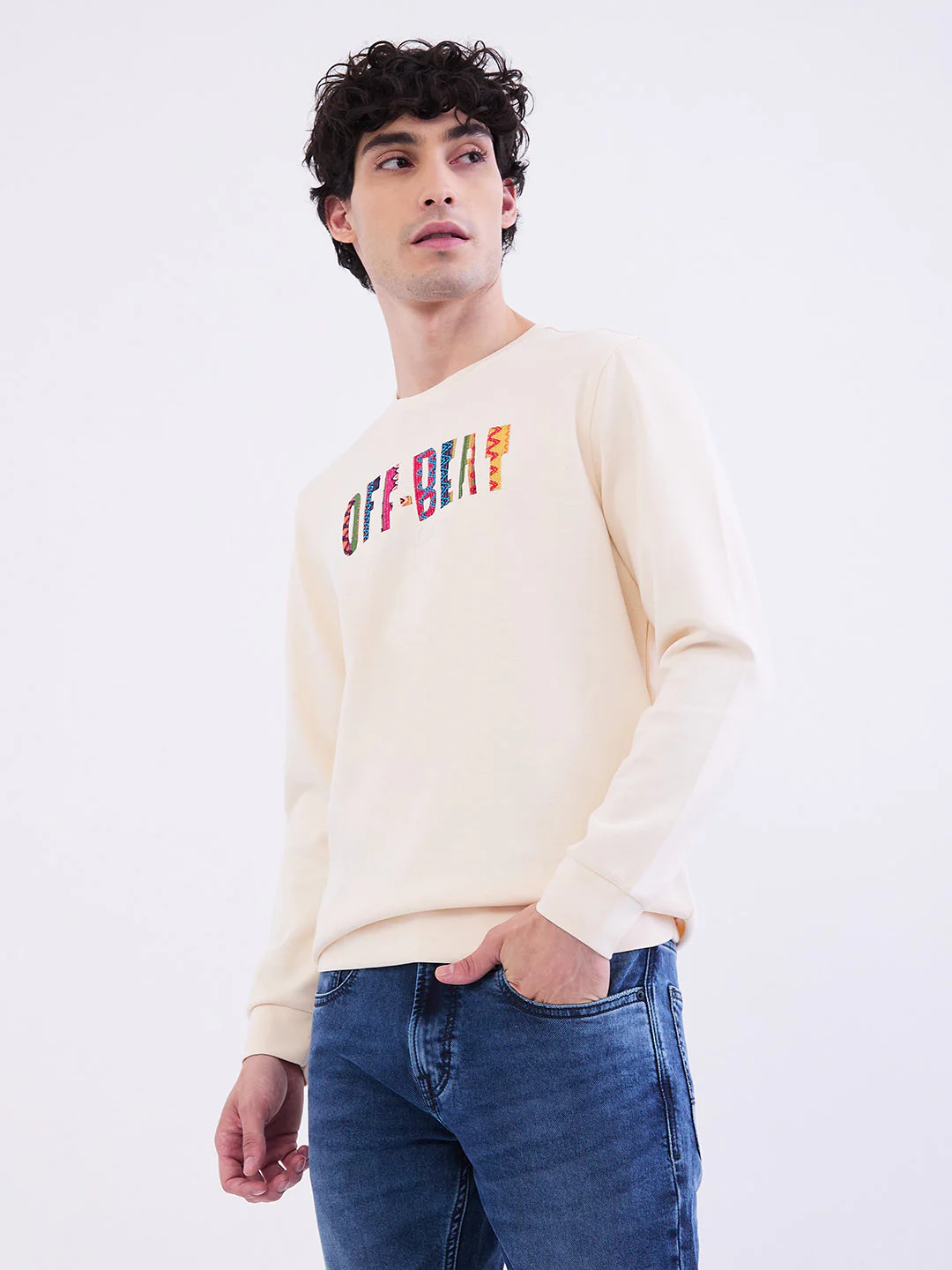 Men Sweatshirt Off White Slim Fit - Image 3