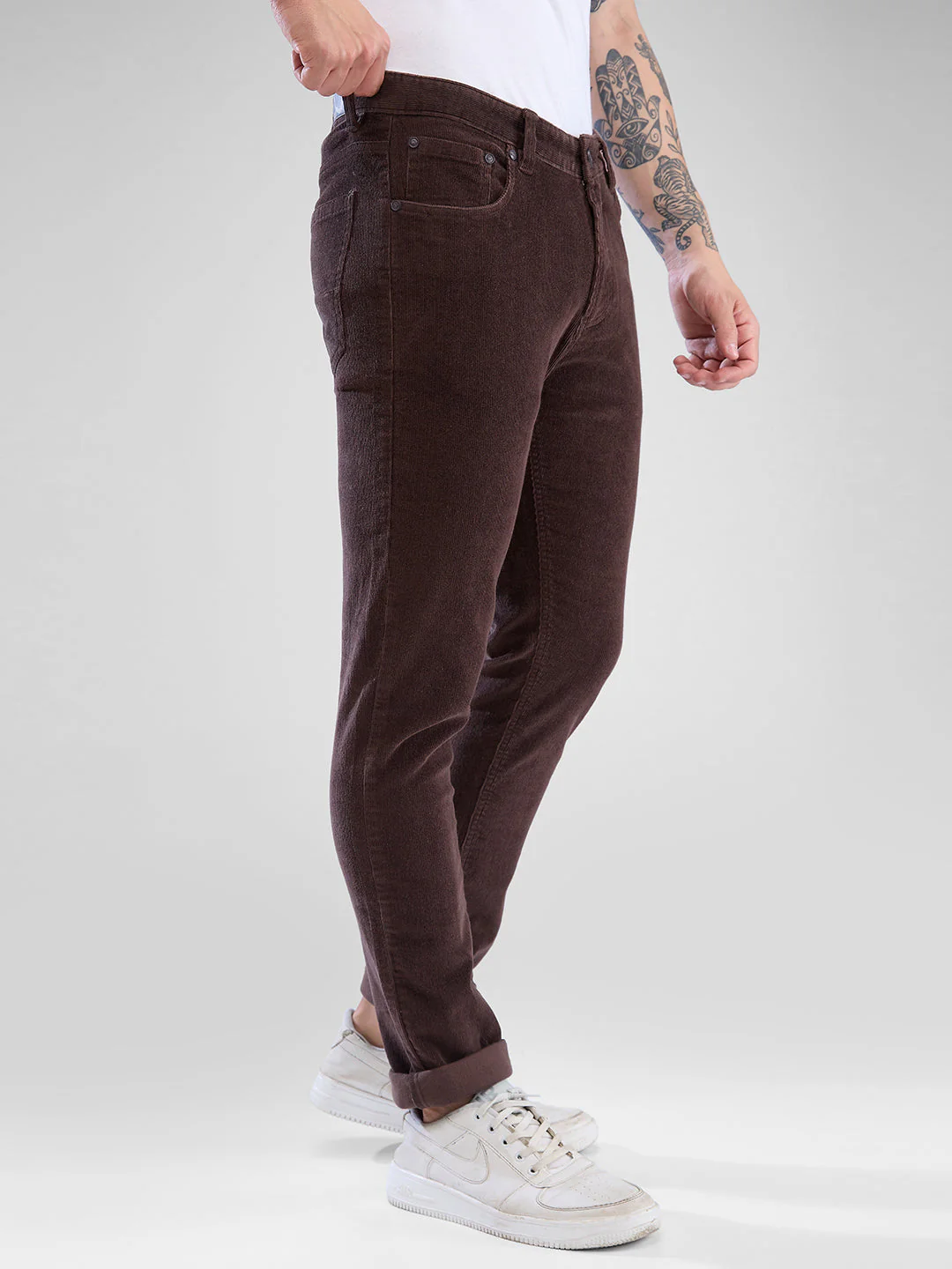 Men Trouser Brown Regular Fit - Image 4