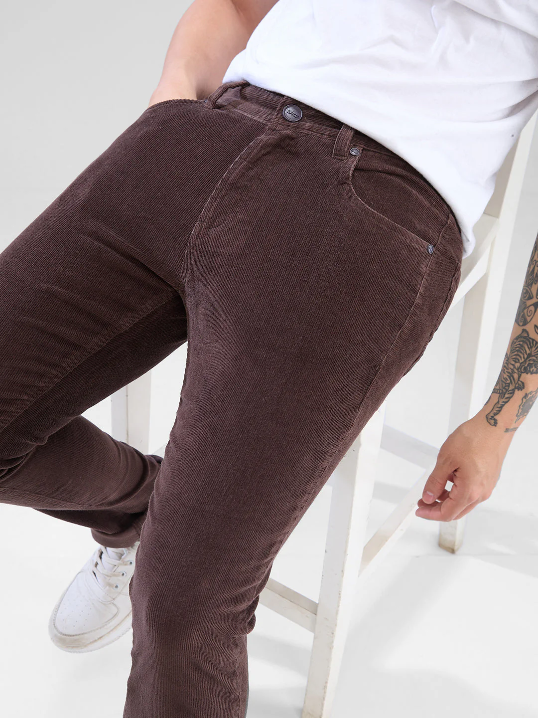 Men Trouser Brown Regular Fit - Image 6