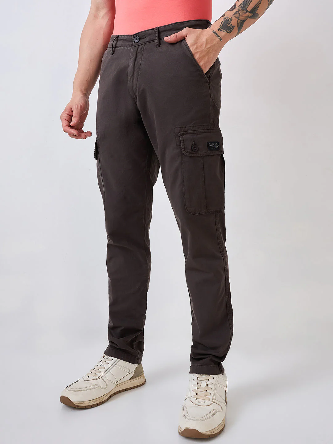 Men Cargo Regular Fit Grey Mid Rise - Image 4