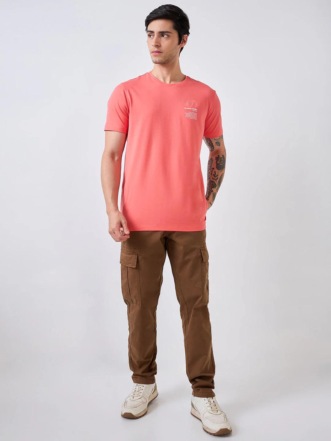 Men Cargo Regular Fit Brown Mid Rise