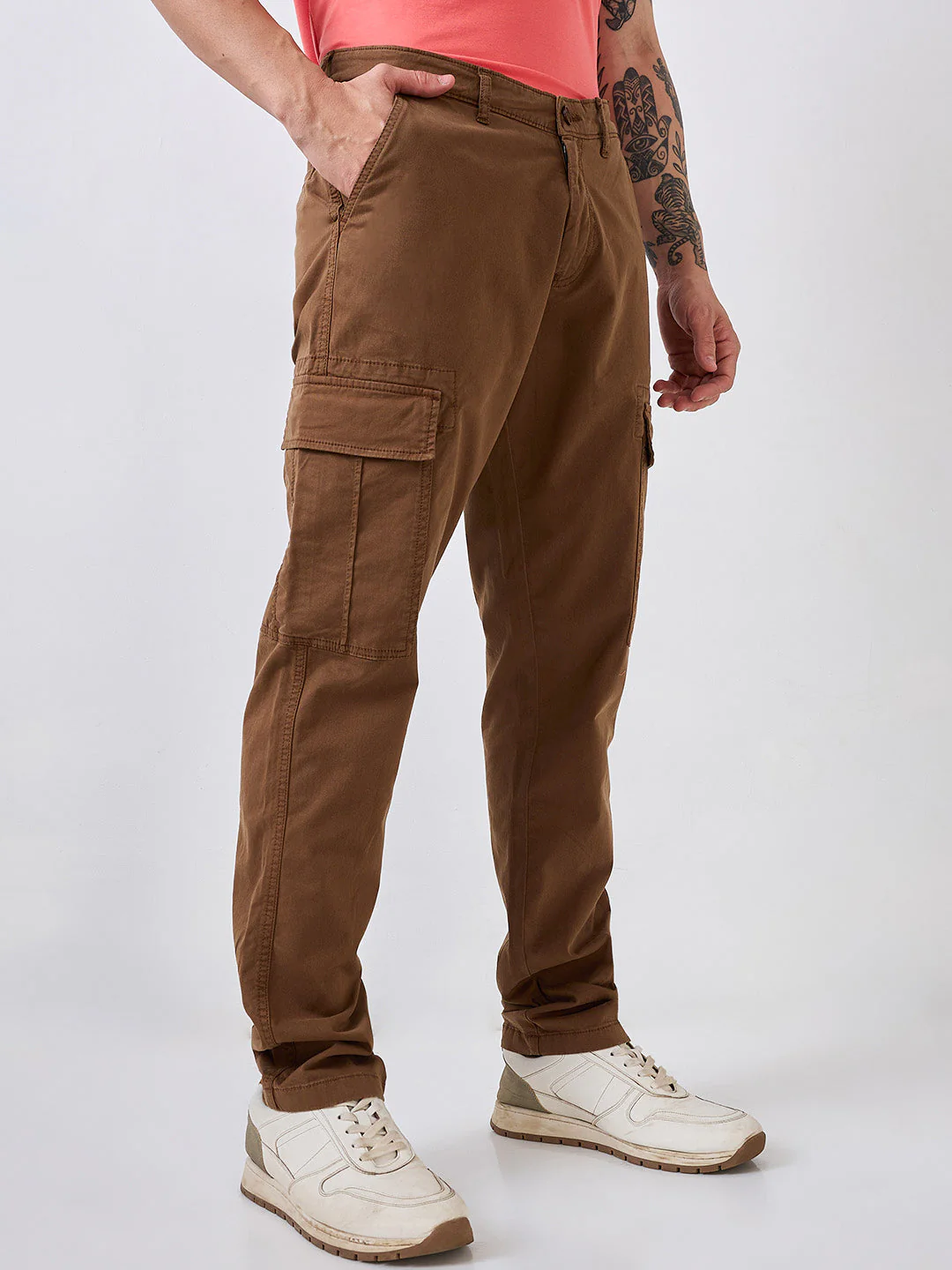 Men Cargo Regular Fit Brown Mid Rise - Image 3