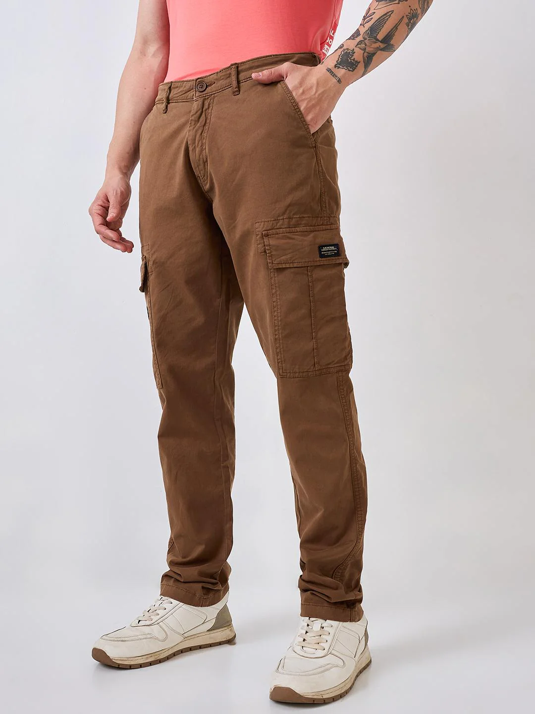 Men Cargo Regular Fit Brown Mid Rise - Image 4