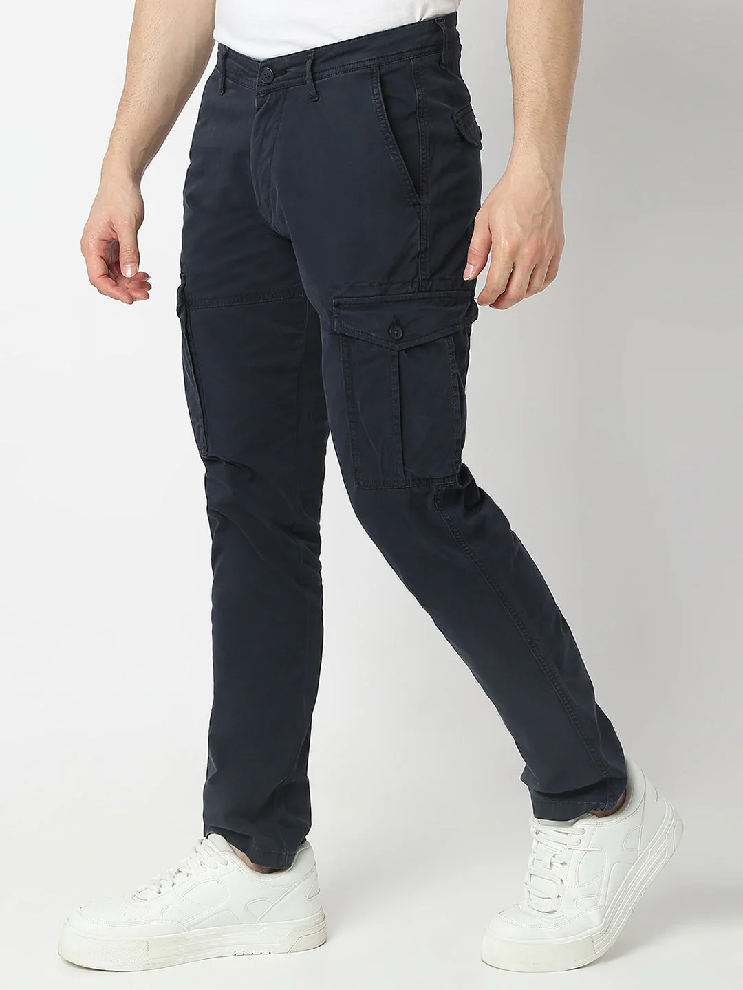 Men Trouser Cargo Fit Navy Blue Mid Rise - Image 3