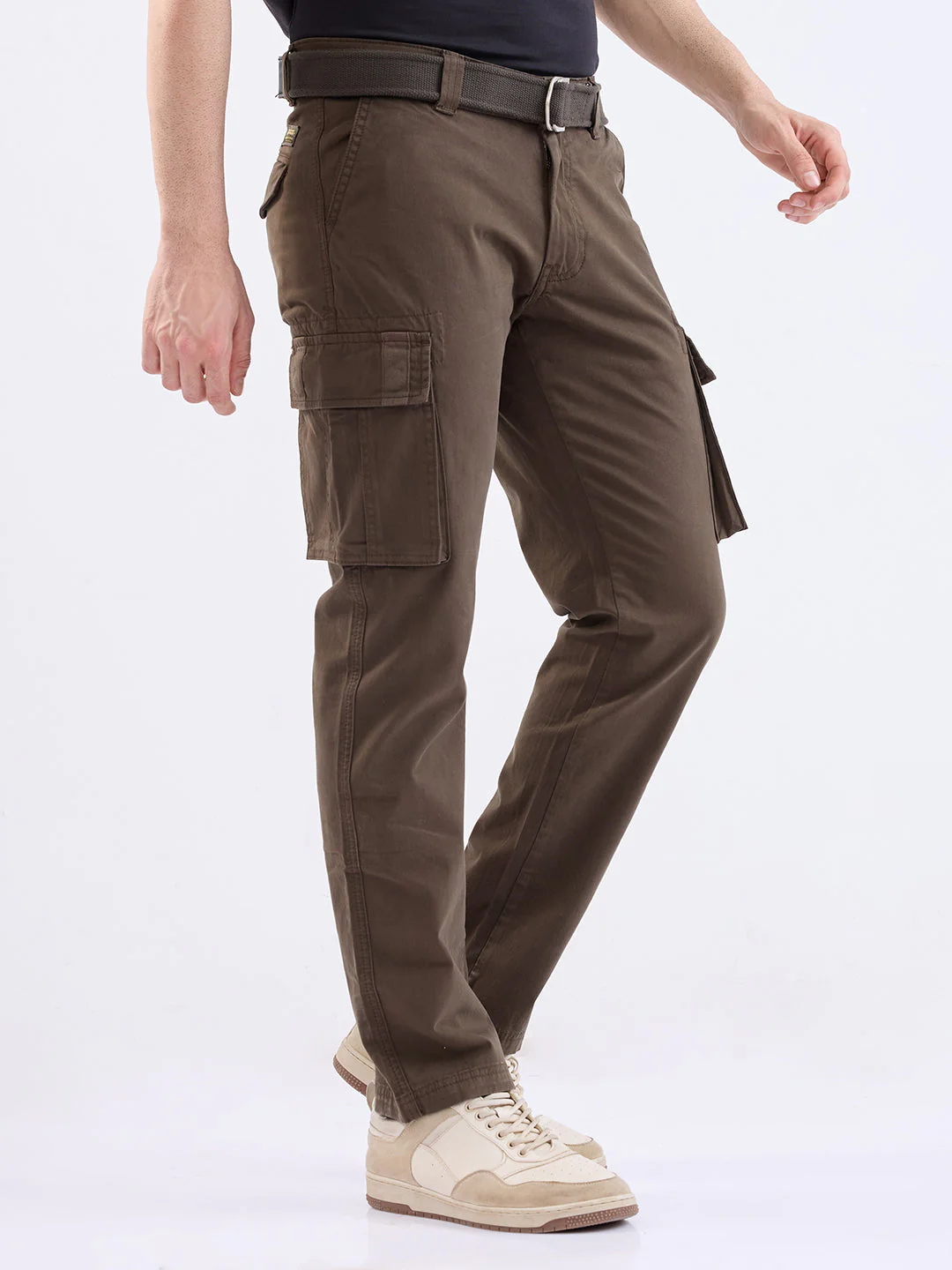 Men Trouser Cargo Fit Olive Green Mid Rise - Image 2