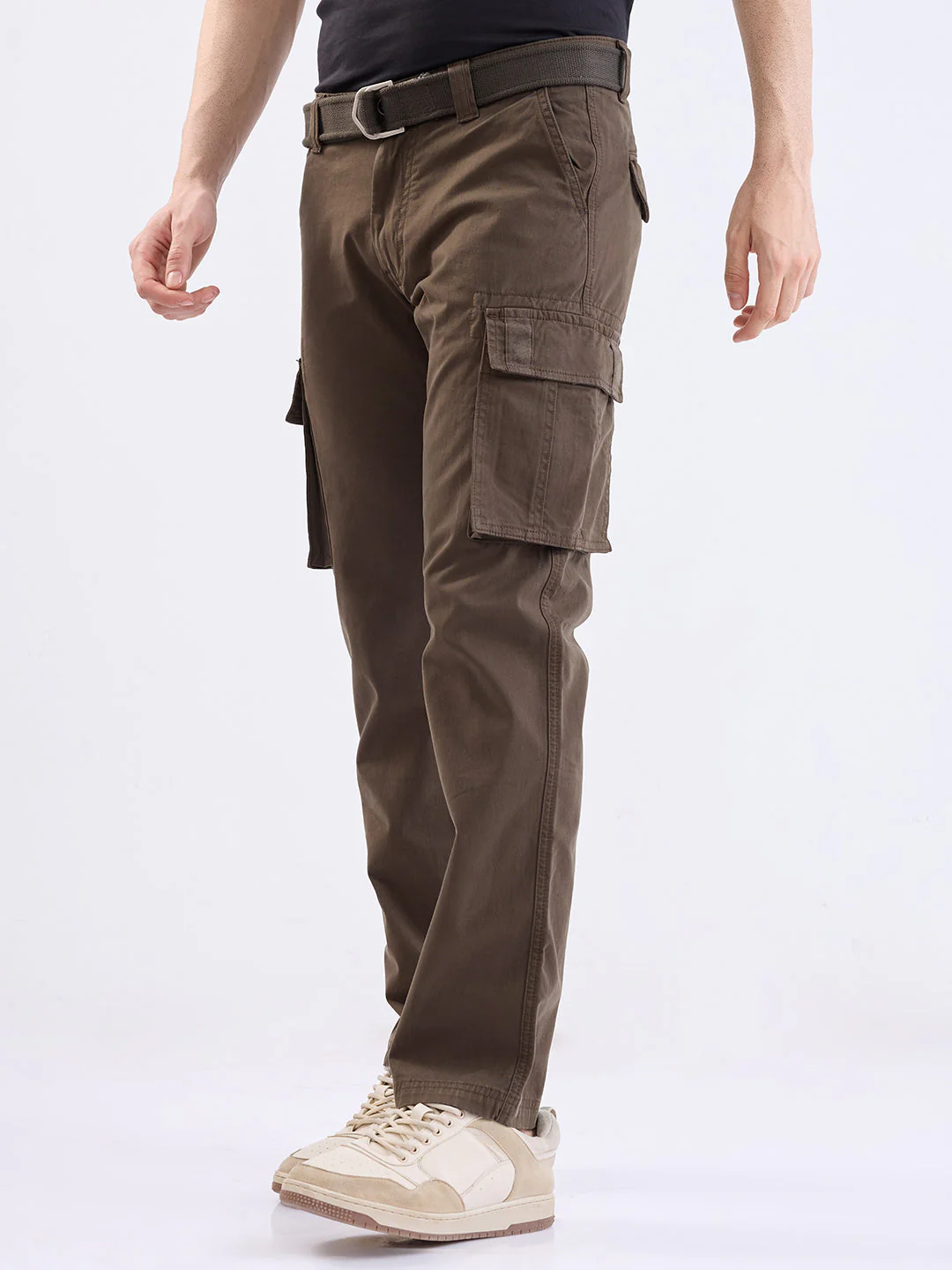 Men Trouser Cargo Fit Olive Green Mid Rise - Image 3
