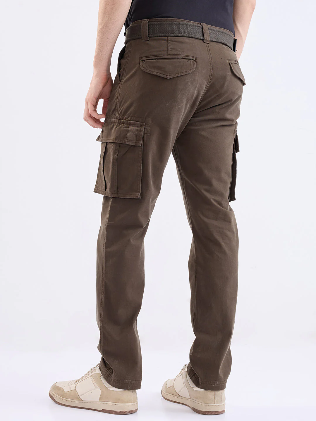 Men Trouser Cargo Fit Olive Green Mid Rise - Image 4