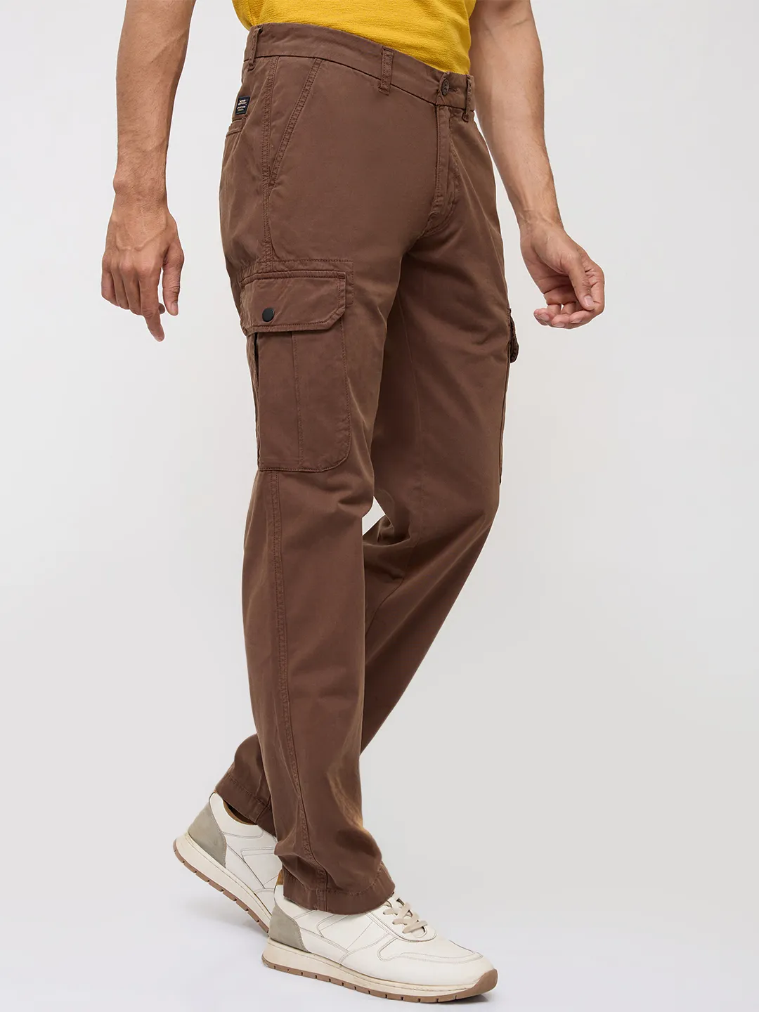 Men Trouser Cargo Fit Brown Mid Rise - Image 3