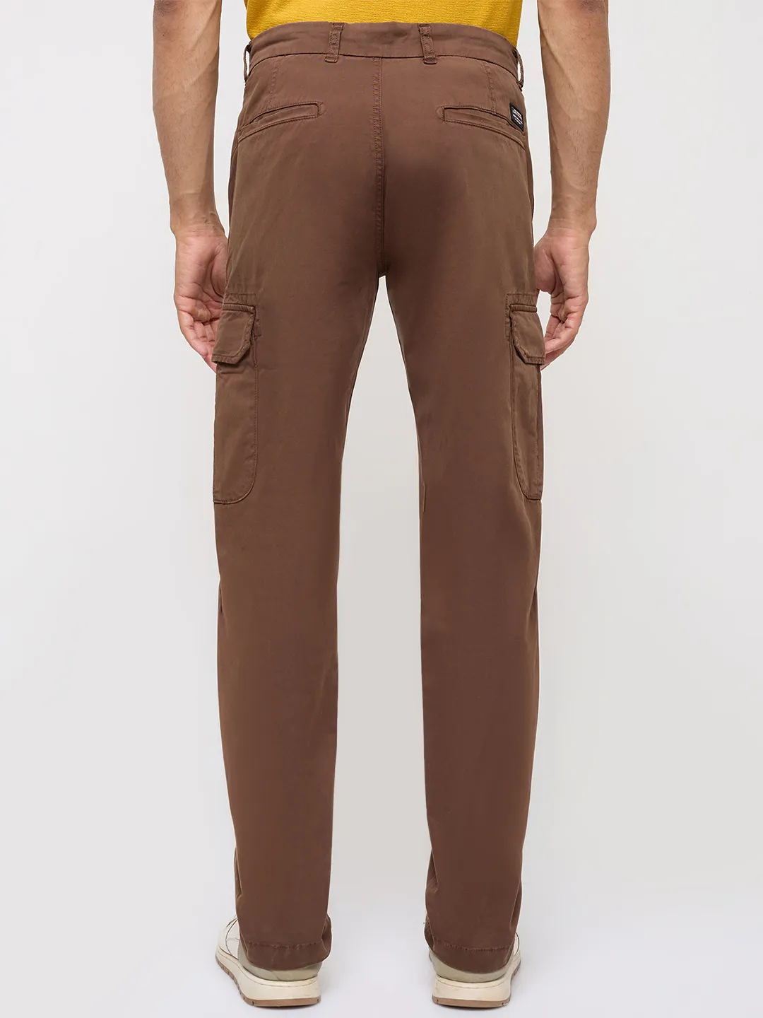 Men Trouser Cargo Fit Brown Mid Rise - Image 5