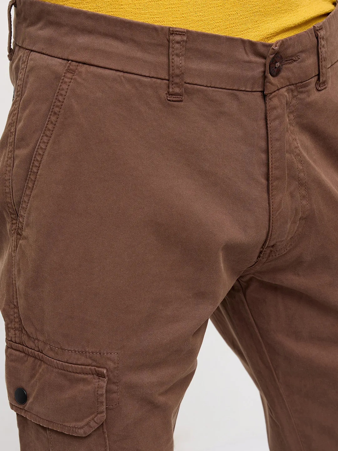 Men Trouser Cargo Fit Brown Mid Rise - Image 6