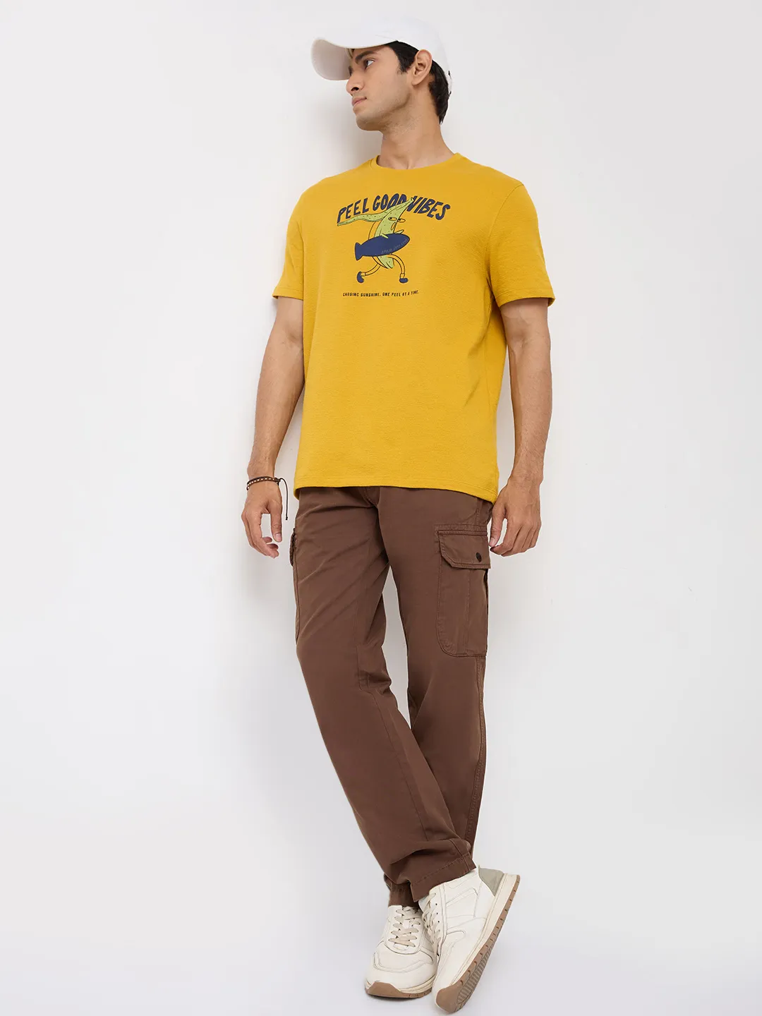 Men Trouser Cargo Fit Brown Mid Rise - Image 7