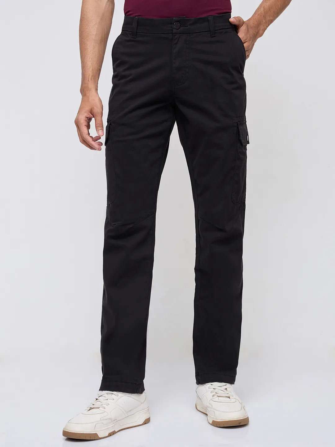 Men Trouser Cargo Fit Jet Black Mid Rise - Image 2