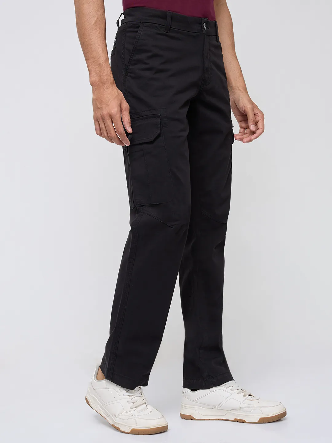 Men Trouser Cargo Fit Jet Black Mid Rise - Image 3
