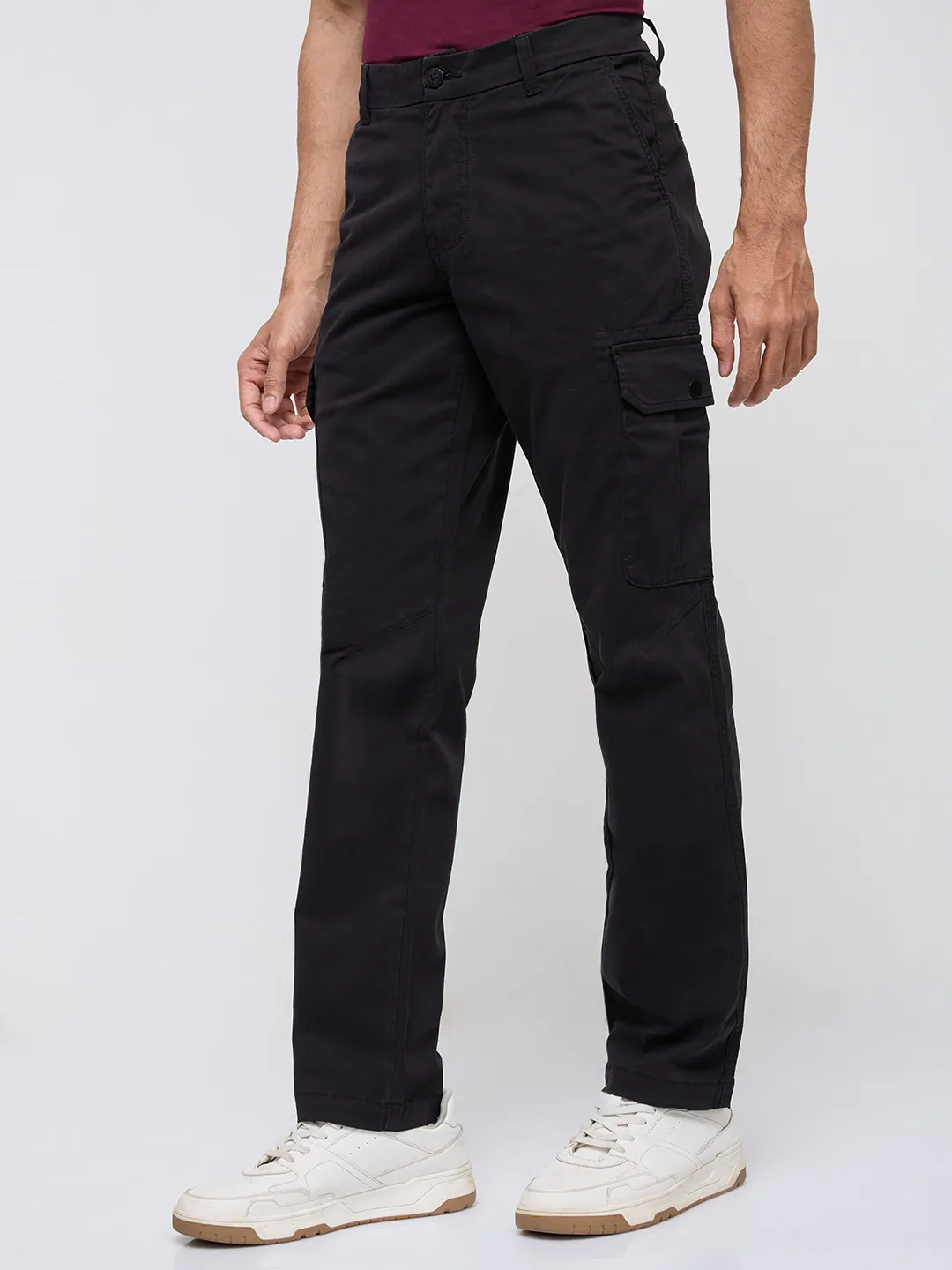 Men Trouser Cargo Fit Jet Black Mid Rise - Image 4