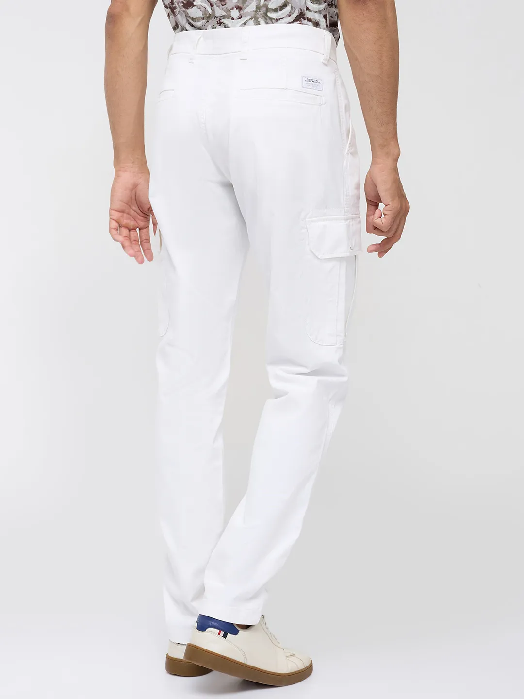 Men Trouser Cargo Fit White Mid Rise - Image 5