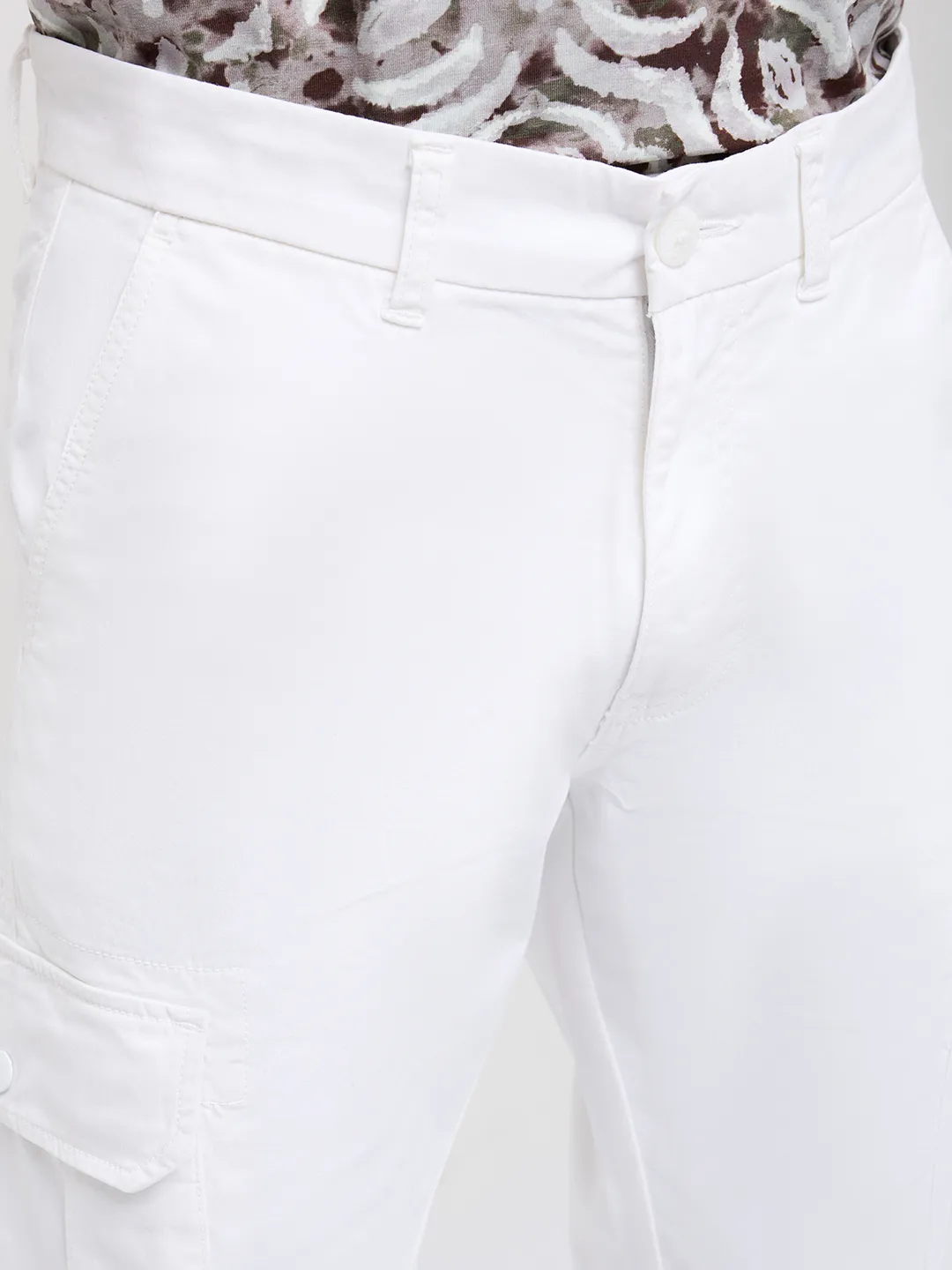 Men Trouser Cargo Fit White Mid Rise - Image 6