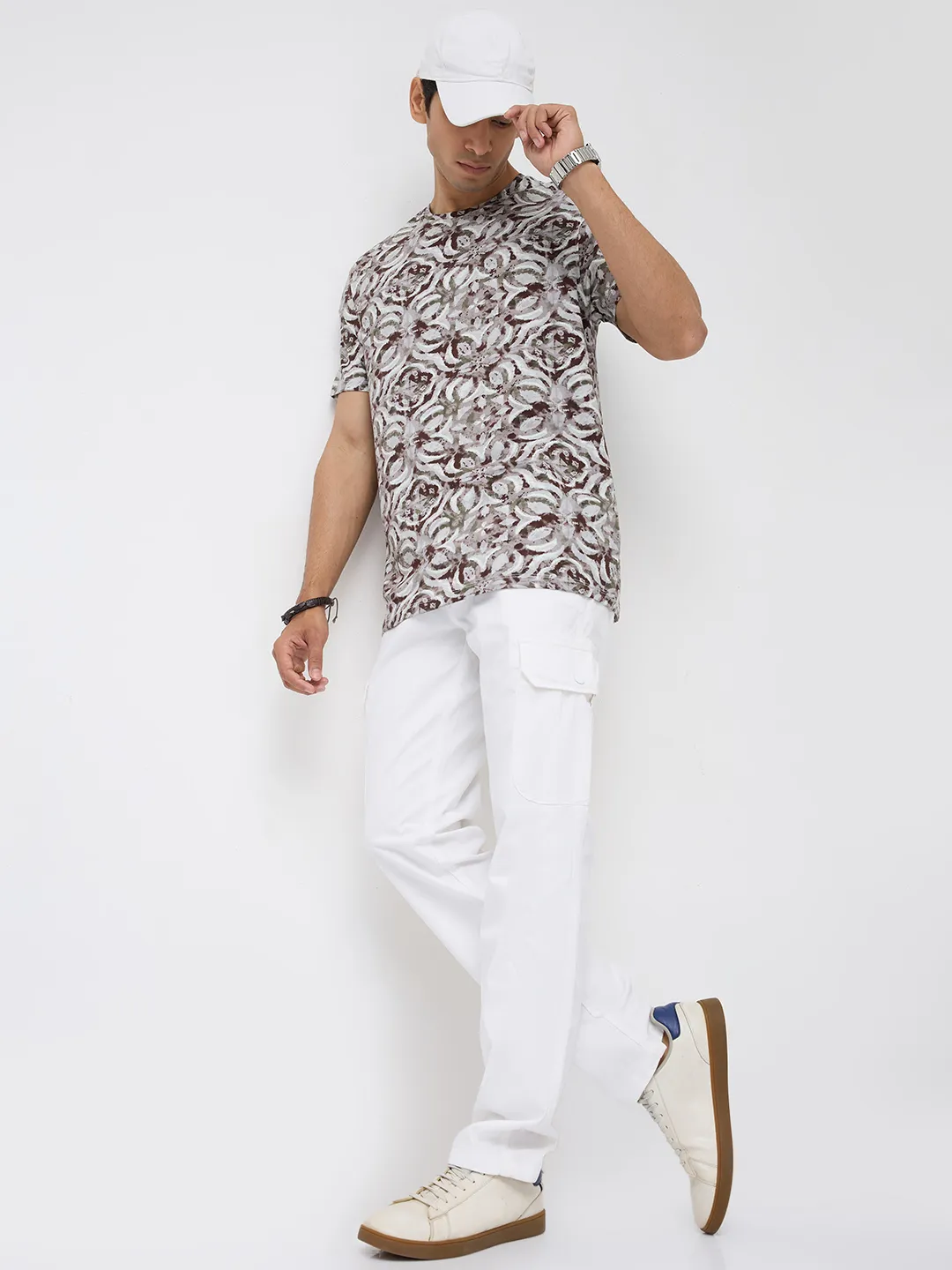 Men Trouser Cargo Fit White Mid Rise - Image 7