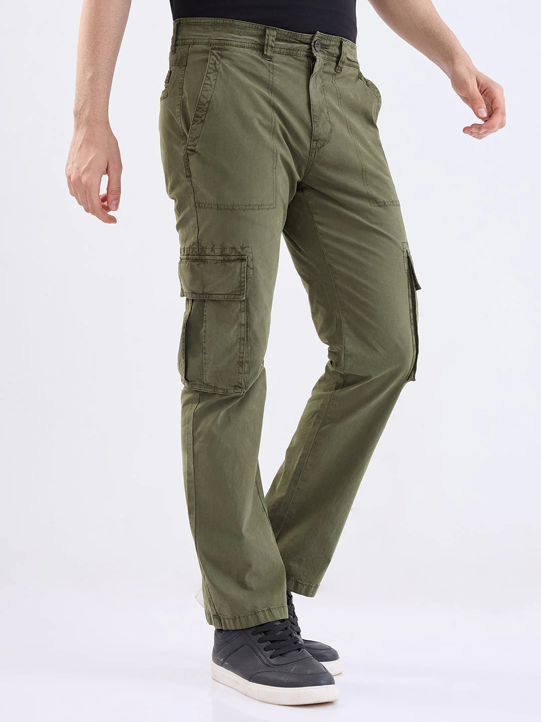 Men Trouser Relaxed Fit Green Mid Rise - Image 2