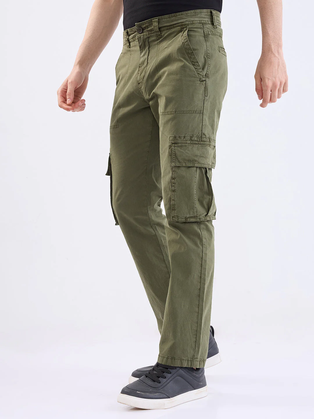 Men Trouser Relaxed Fit Green Mid Rise - Image 3