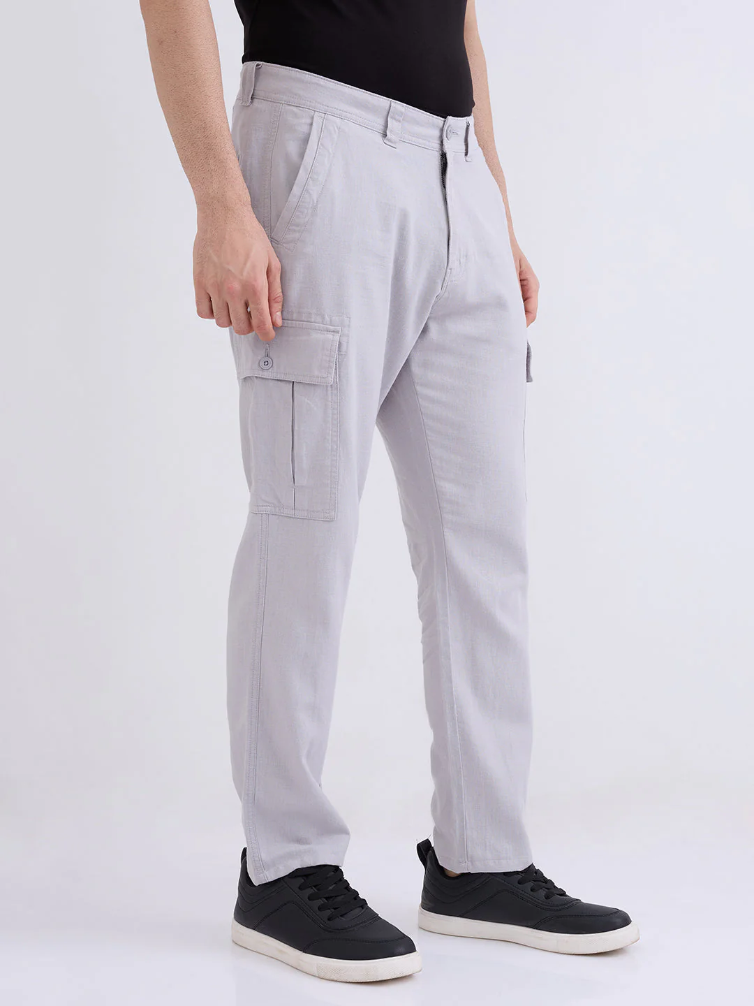 Men Trouser Straight Fit Grey Mid Rise - Image 2