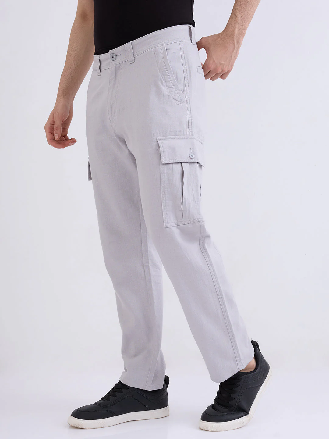 Men Trouser Straight Fit Grey Mid Rise - Image 3