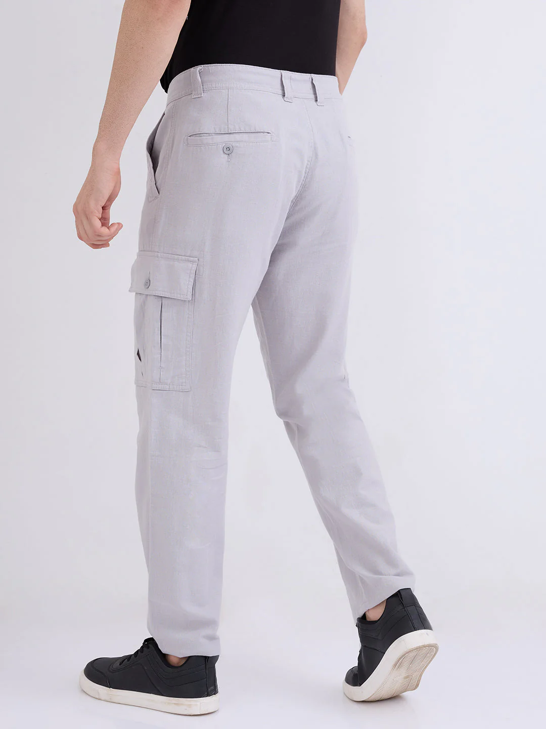 Men Trouser Straight Fit Grey Mid Rise - Image 4
