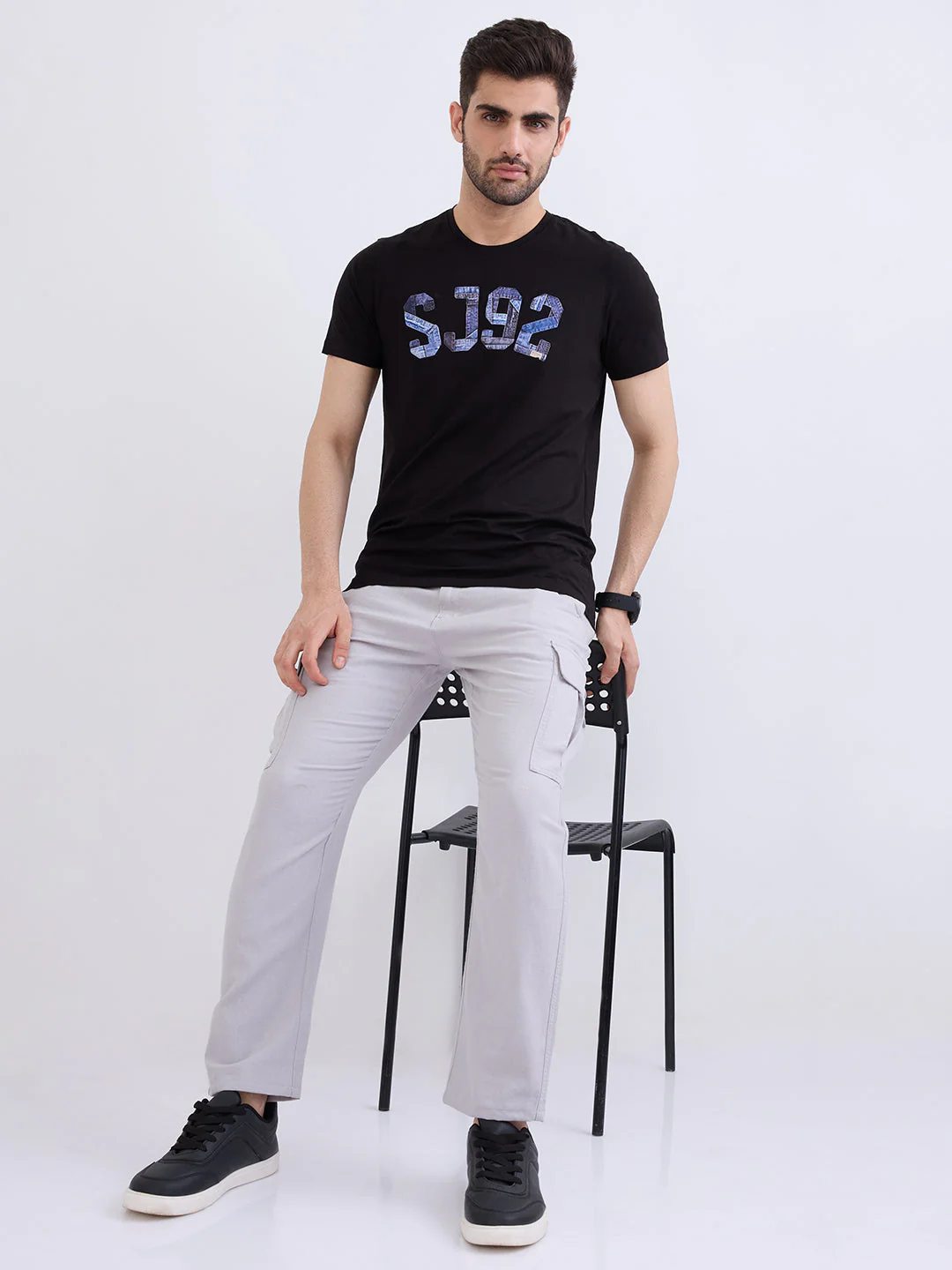 Men Trouser Straight Fit Grey Mid Rise - Image 7