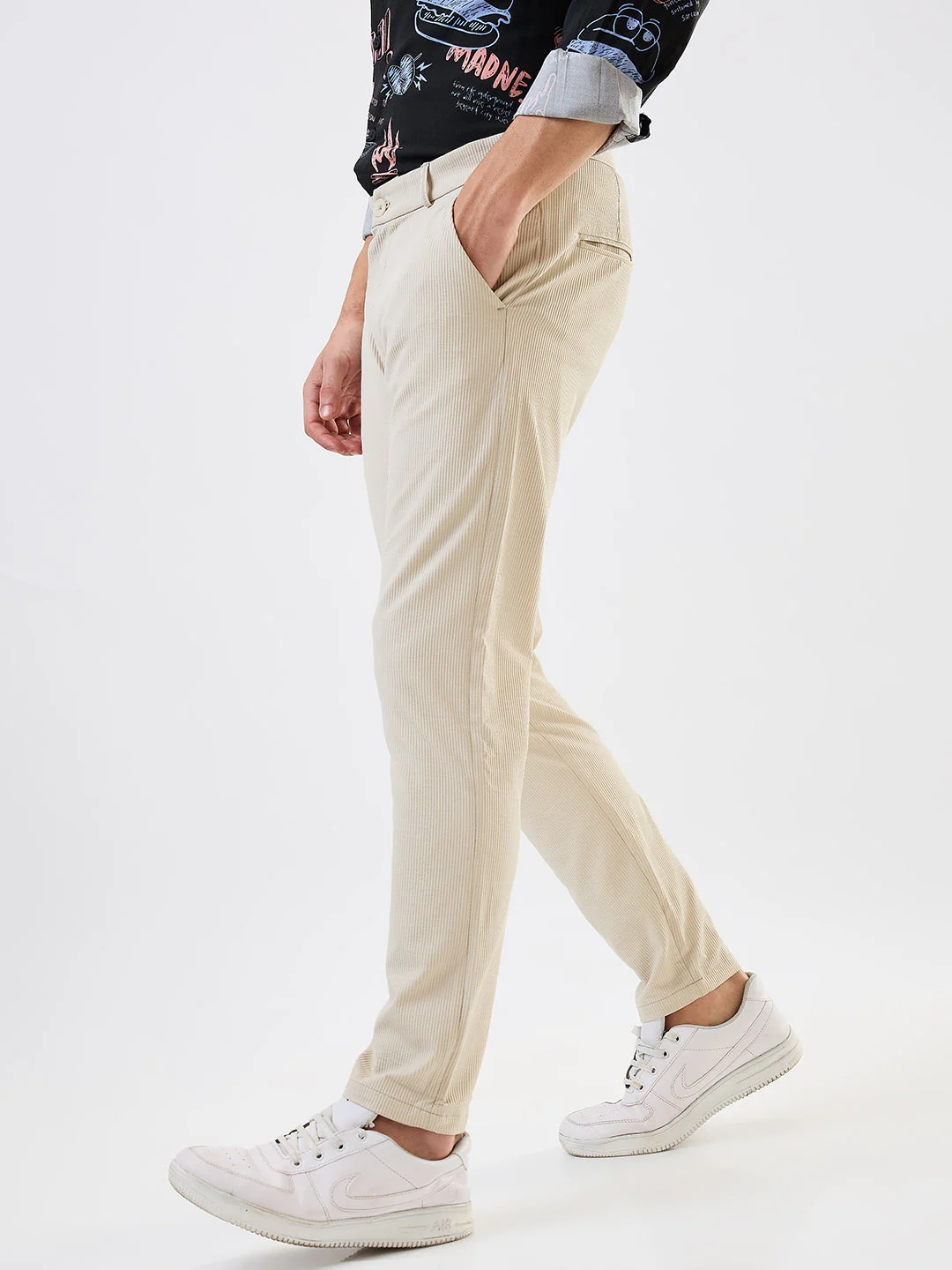 Men Cargo Slim Fit Beige Mid Rise - Image 4