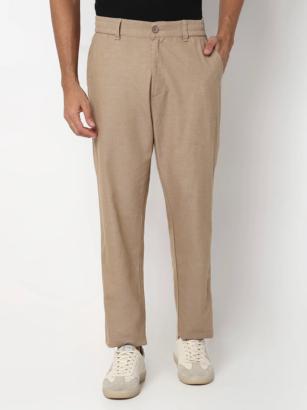 Men Trouser Regular Fit Khaki Mid Rise - Image 2