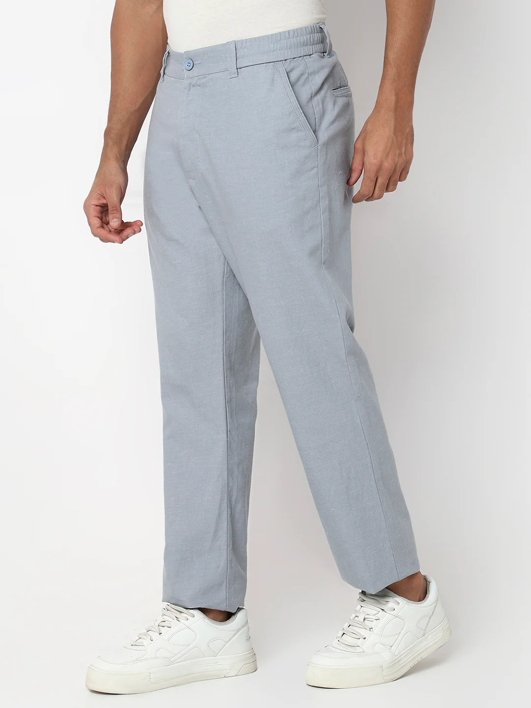 Men Trouser Regular Fit Grey Mid Rise - Image 3