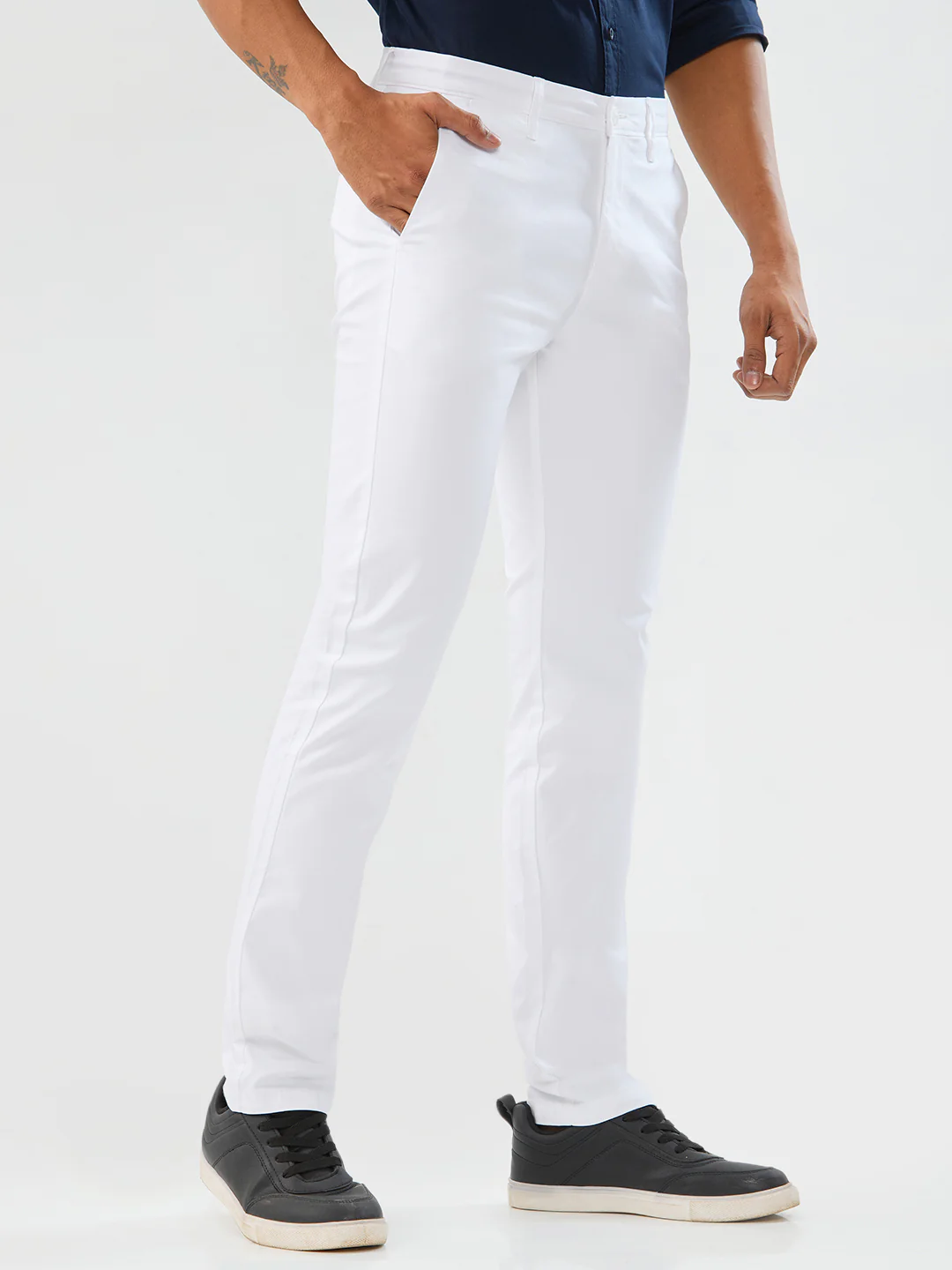 Men Trouser Slim Fit White Mid Rise - Image 3