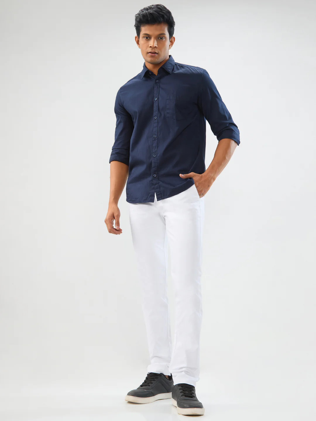 Men Trouser Slim Fit White Mid Rise - Image 6