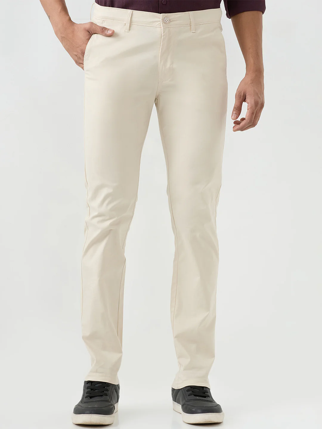 Men Trouser Beige Mid Rise